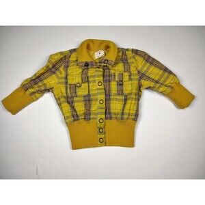 Forever 21 Plaid Cropped Jacket Yellow Tartan Puff Sleeve Indie S Vintage Y2K